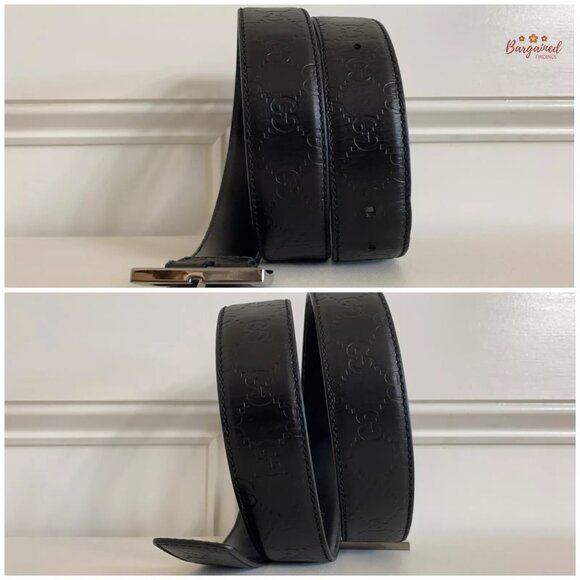 Authentic Gucci Black Monogram Guccissima Leather Silver Buckle Belt 100/40 - Picture 8 of 12